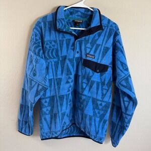 Patagonia Synchilla Pullover Mens M Blue Geometric Tribal Print Fleece 2017